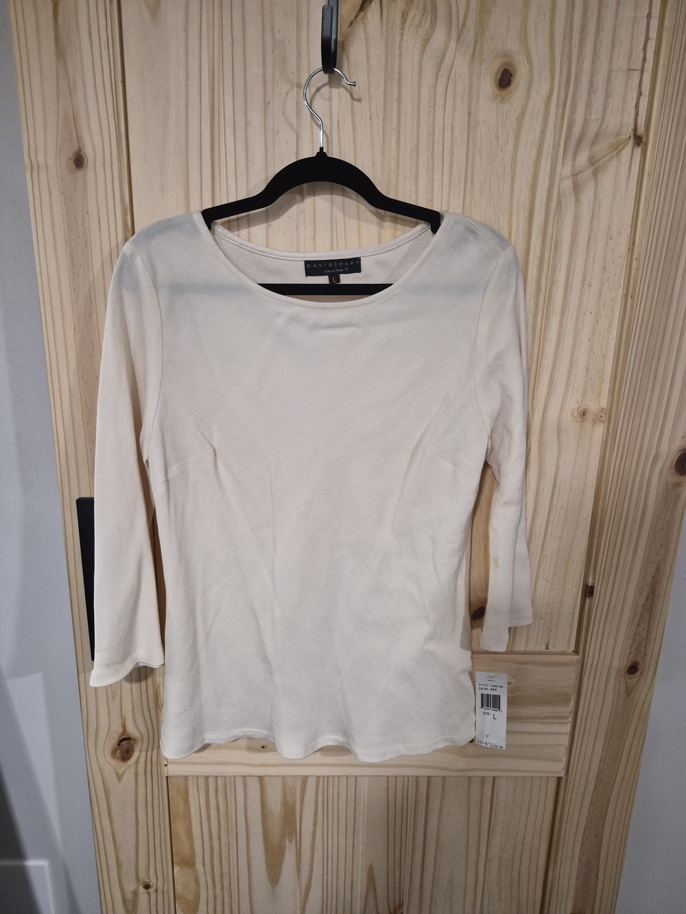 David Dart Cream Boatneck Three-Quarter Sleeve Top